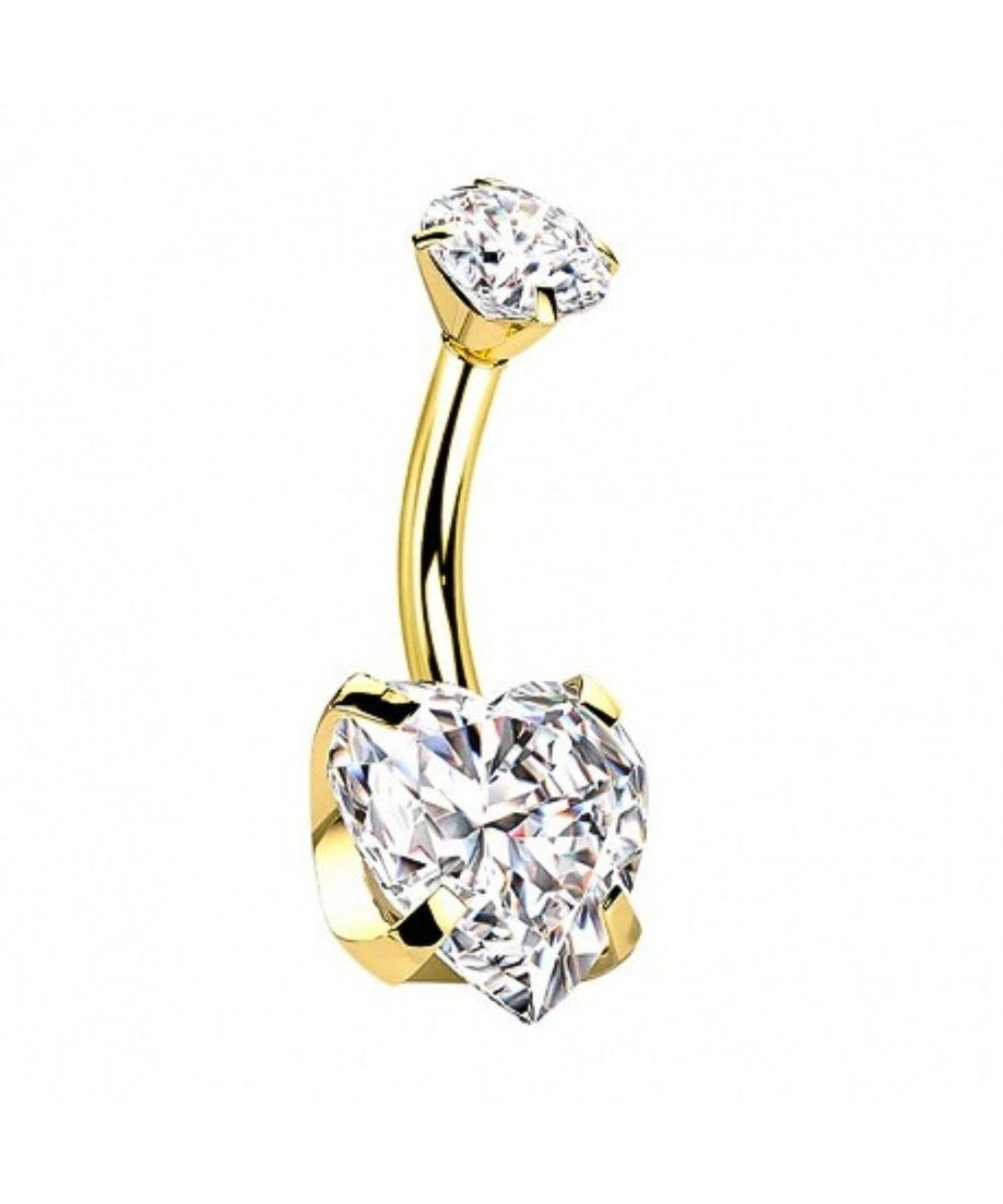 Kolczyk do Pępka Tytanowy Złoty – Serce z Białą Cyrkonią, Banan 1.6 mm gold.jpg